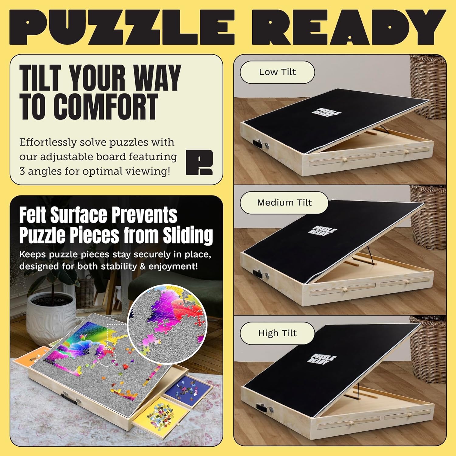 Puzzle Ready Tilting Board Adjustable, Portable Puzzle Table for 1000 & 1500 Piece Puzzles