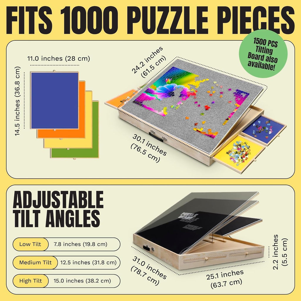 Puzzle Ready Tilting Board Adjustable, Portable Puzzle Table for 1000 & 1500 Piece Puzzles